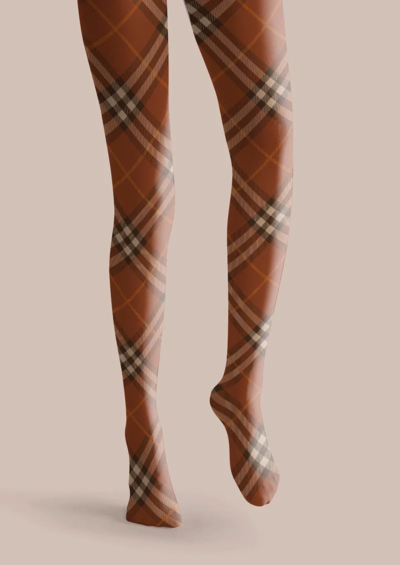 Cappuccion brown Maillard  Check Tights Hosiery Pantyhose