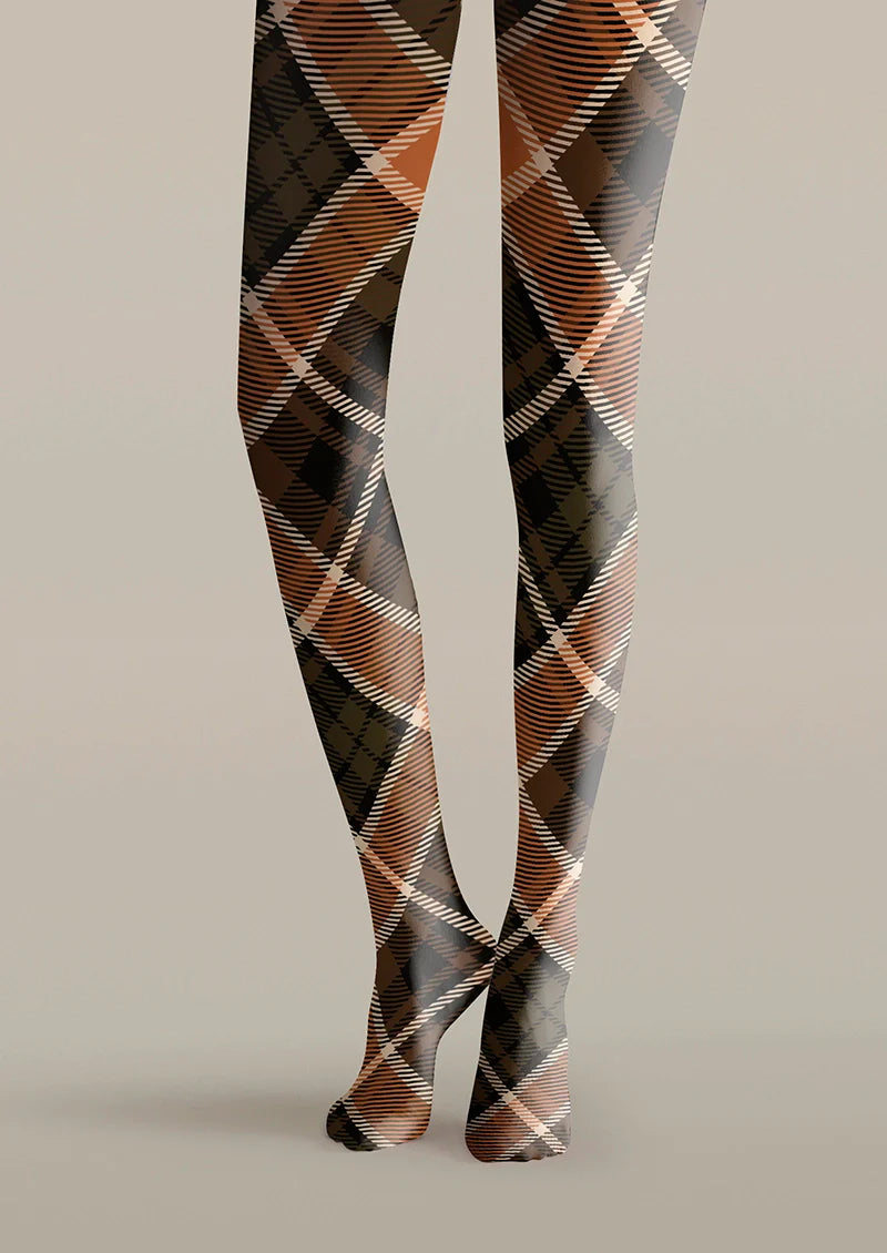 Brownish Gray Check Tights Hosiery Pantyhose
