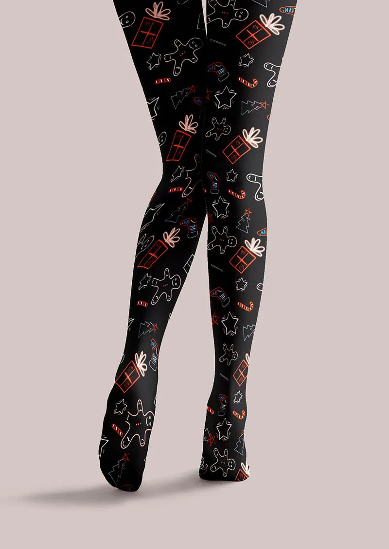 Christmas Fun Art Gingerbread Night Tights Hosiery Pantyhose
