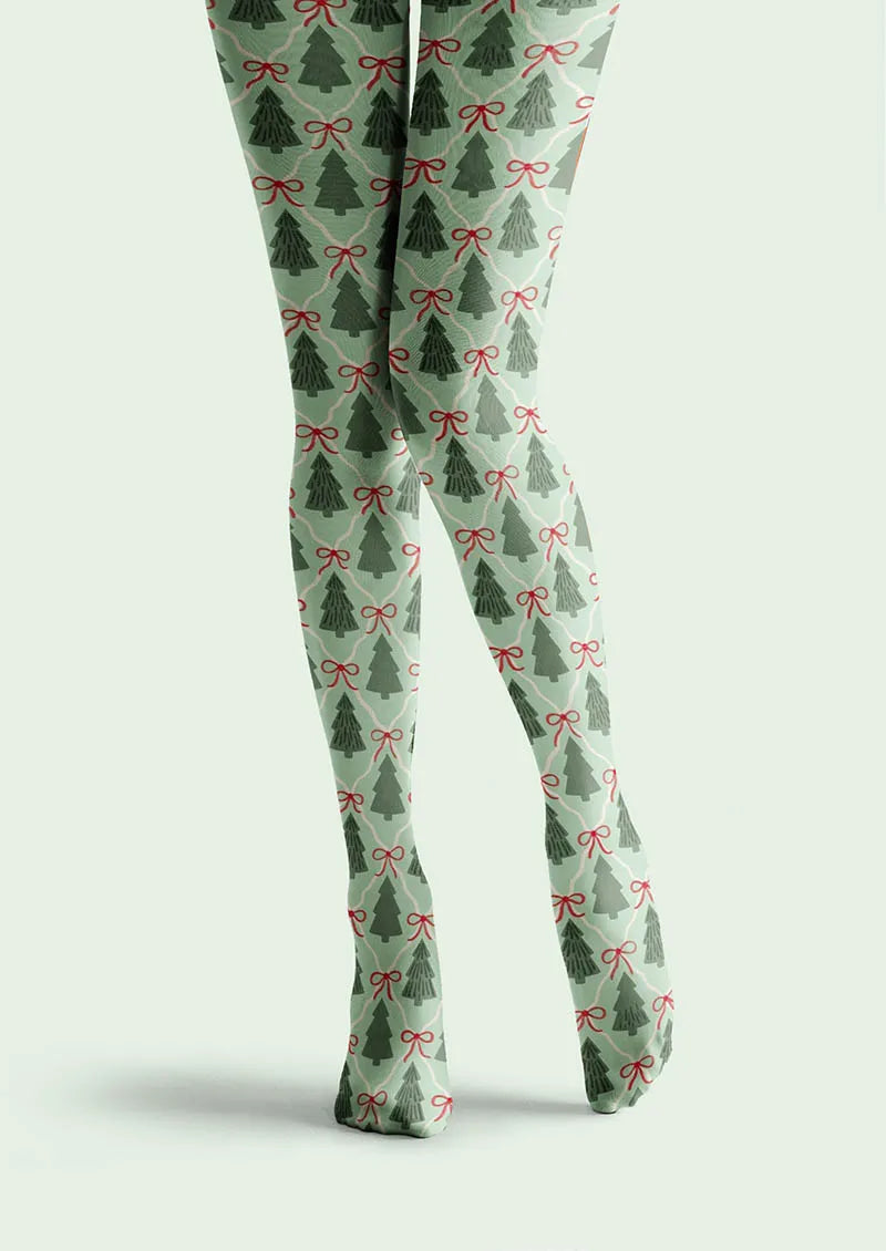 Christmas Fun Art Tree Forest Tights Hosiery Pantyhose