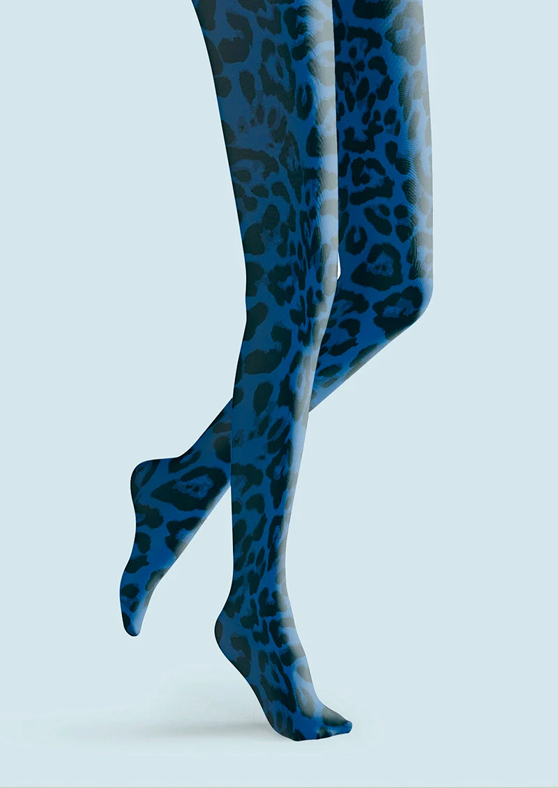 Vibrant Blue Leopard Print Tights Hosiery Pantyhose
