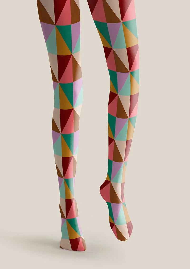 Red-color Rhombus Pattern Tights Hosiery Pantyhose