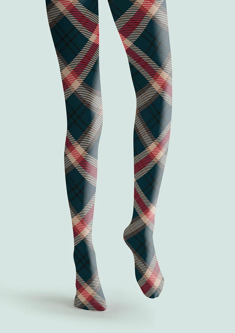 Deep Blue-khaki-red Striped Check Tights Hosiery Pantyhose