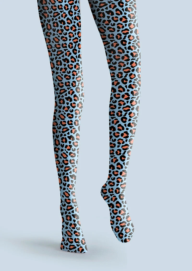 Sky Blue Leopard Tights Hosiery Pantyhose