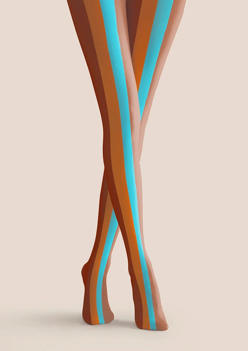 Brown Blue Striped Tights Hosiery Pantyhose