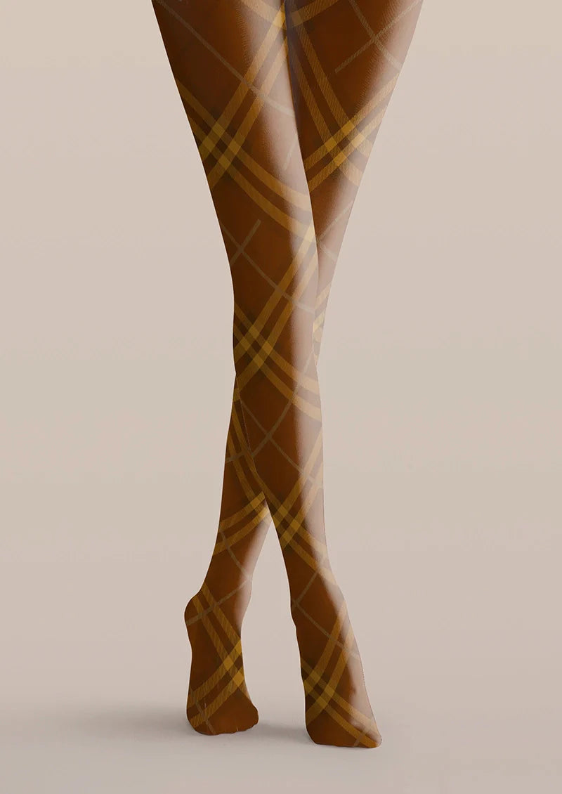 Van Dyke Brown Maillard  Check Tights Hosiery Pantyhose