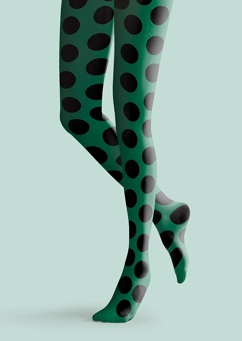 PlanGreen & Black Polka Dots Tights Hosiery Pantyhose