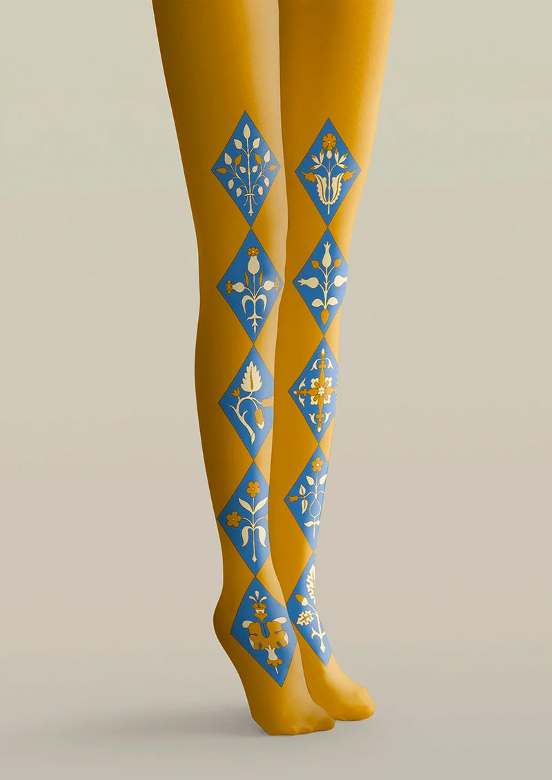 Floral Diamond Pattern Tights Hosiery Pantyhose