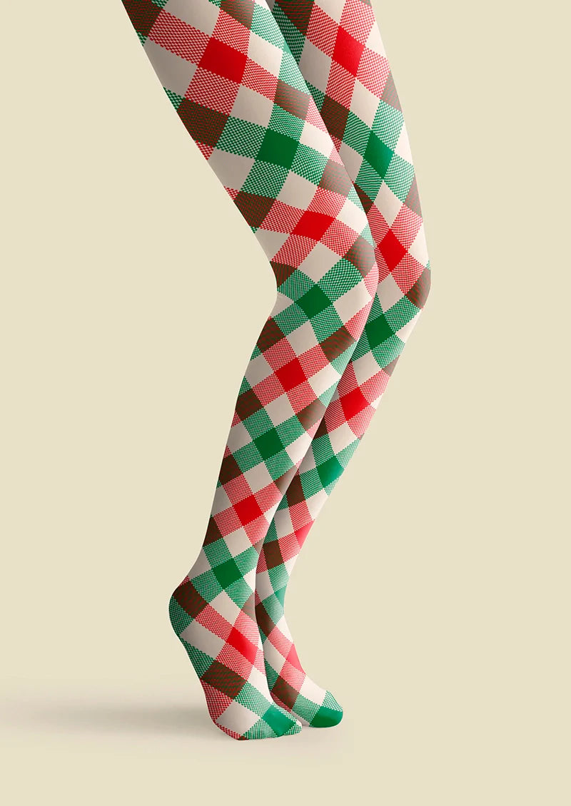 Christmas red-green stripes Checked pattern Tights Hosiery Pantyhose
