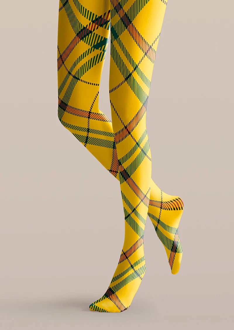 Yellow Striped Check Tights Hosiery Pantyhose