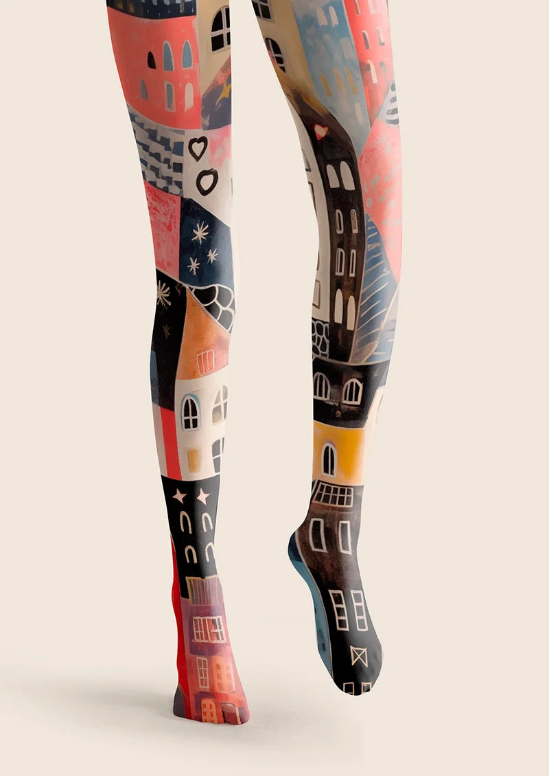 Block Color Fantasy Town Tights Hosiery Pantyhose