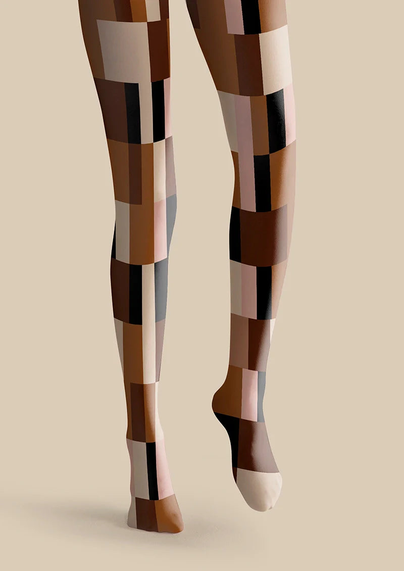 Brown Geometry Set Tights Hosiery Pantyhose