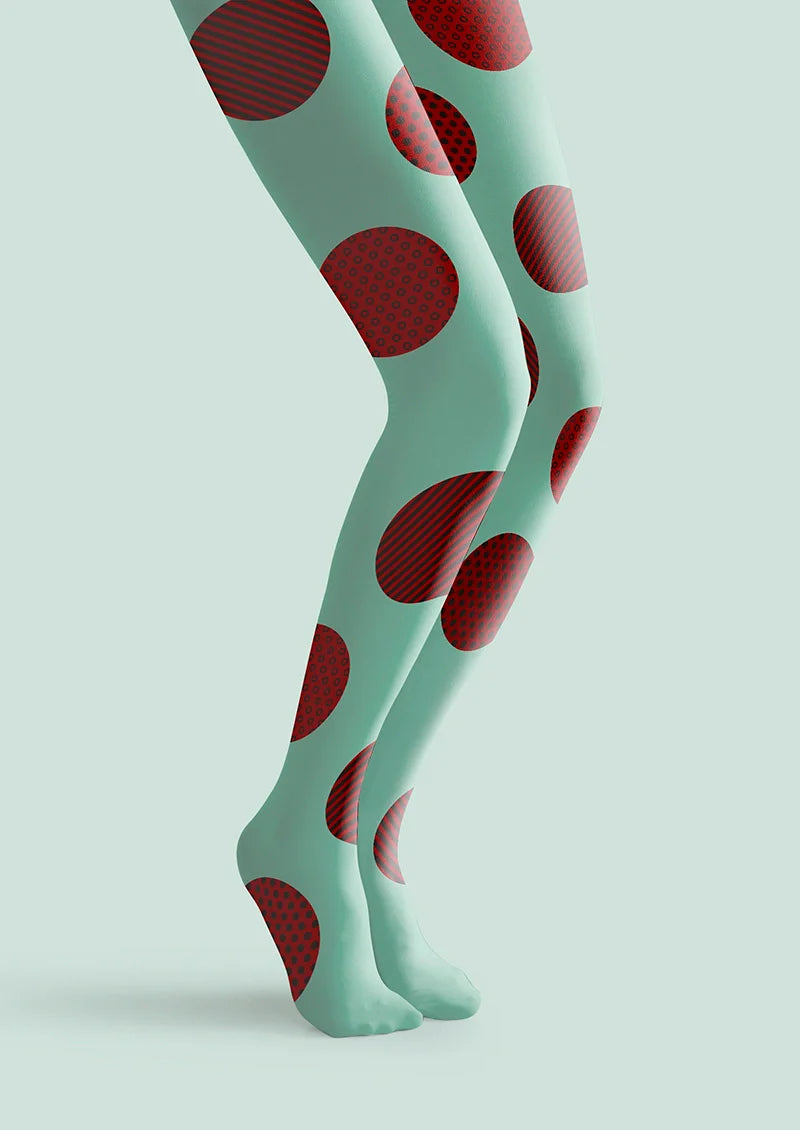 PopArt Print Tights color Pantyhose/Tights [Green & Red Polka Dots]