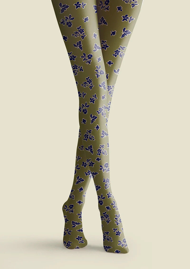 Olive green Morandi Dainty florals Tights Hosiery Pantyhose