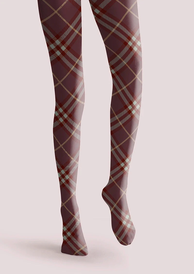 Dark Purple Maillard Check Tights Hosiery Pantyhose