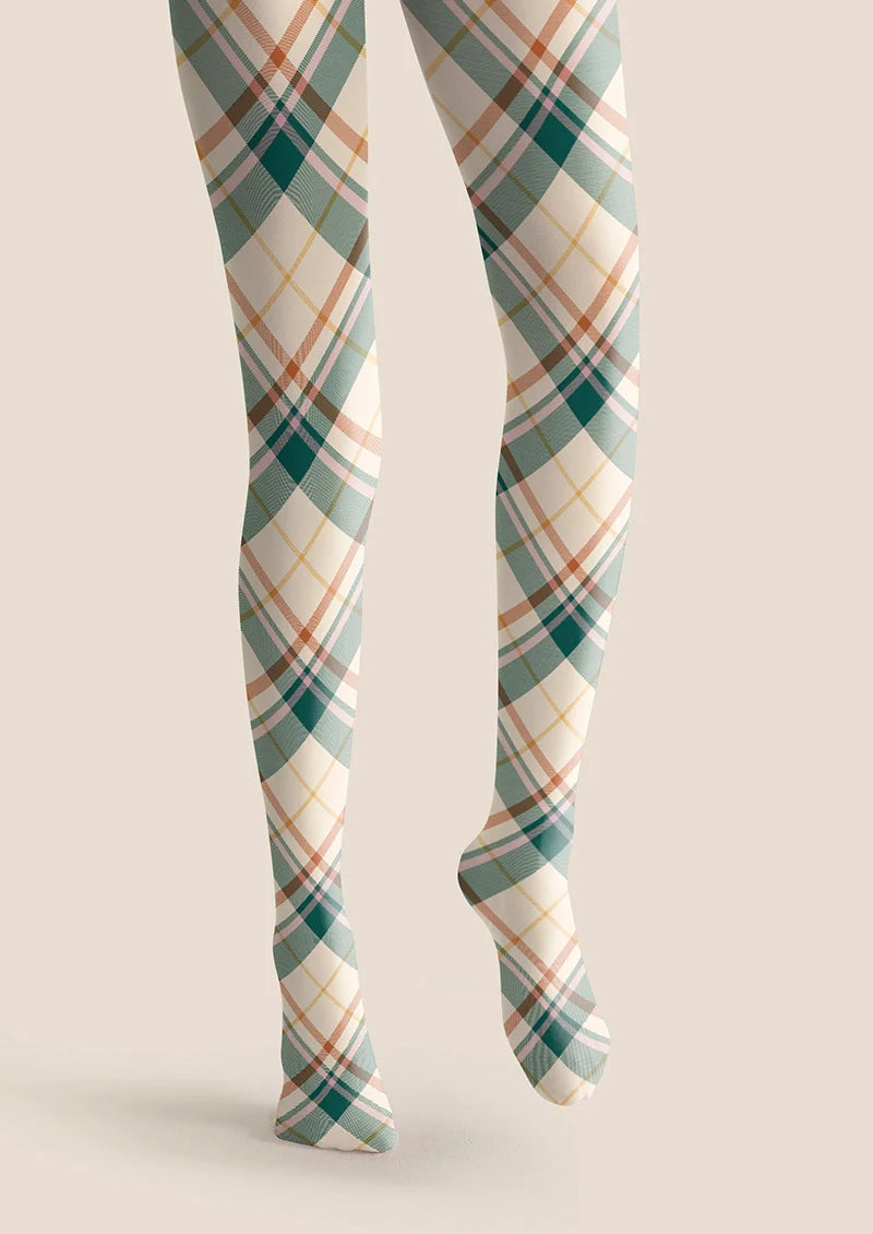 Khaki Stripes Check Tights Hosiery Pantyhose