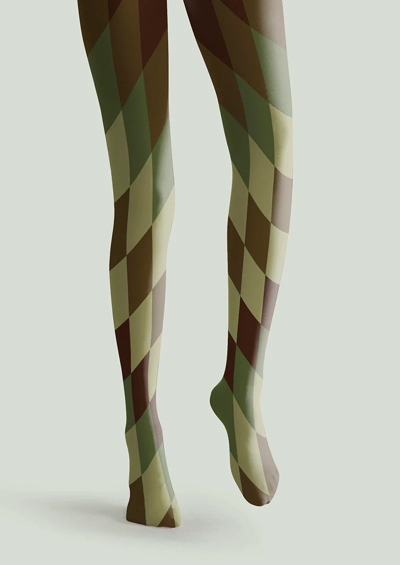 Avocado Diamond Pattern Tights Hosiery Pantyhose