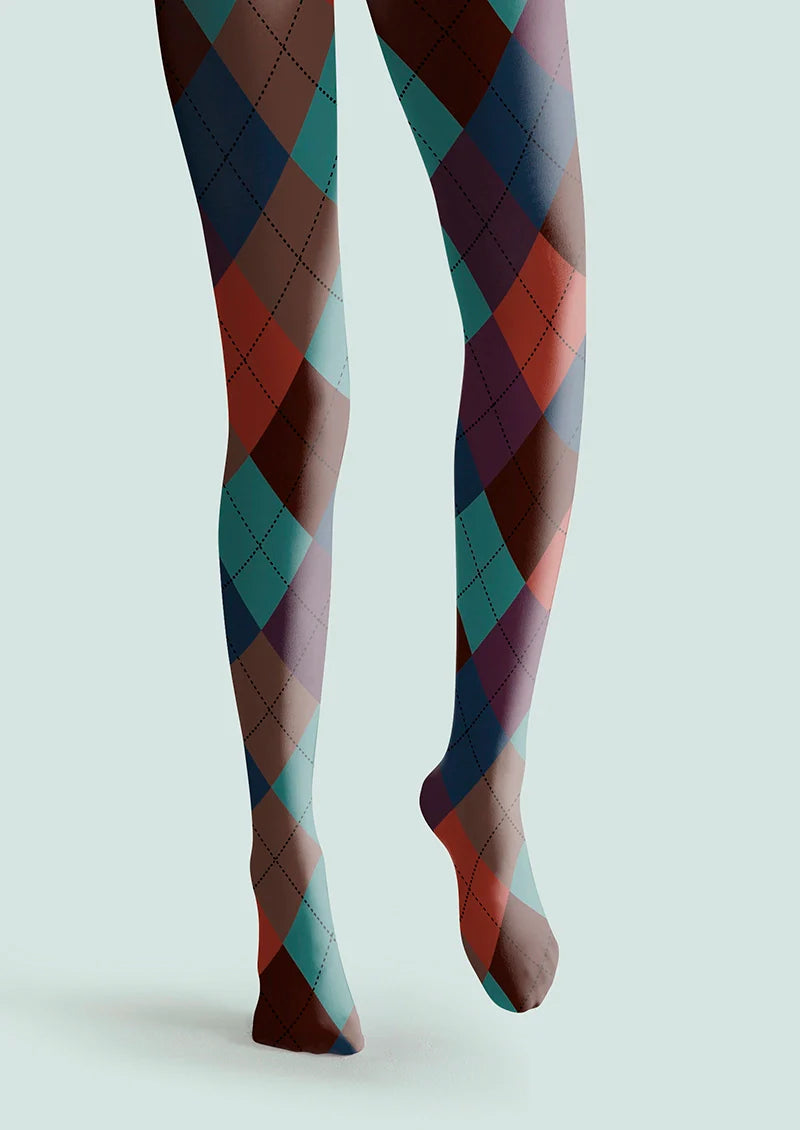 Deep Color Plaid Tights Hosiery Pantyhose