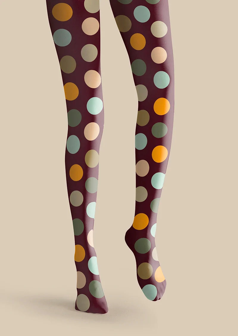 Brown-colorful Polka Dots Memory Tights Hosiery Pantyhose