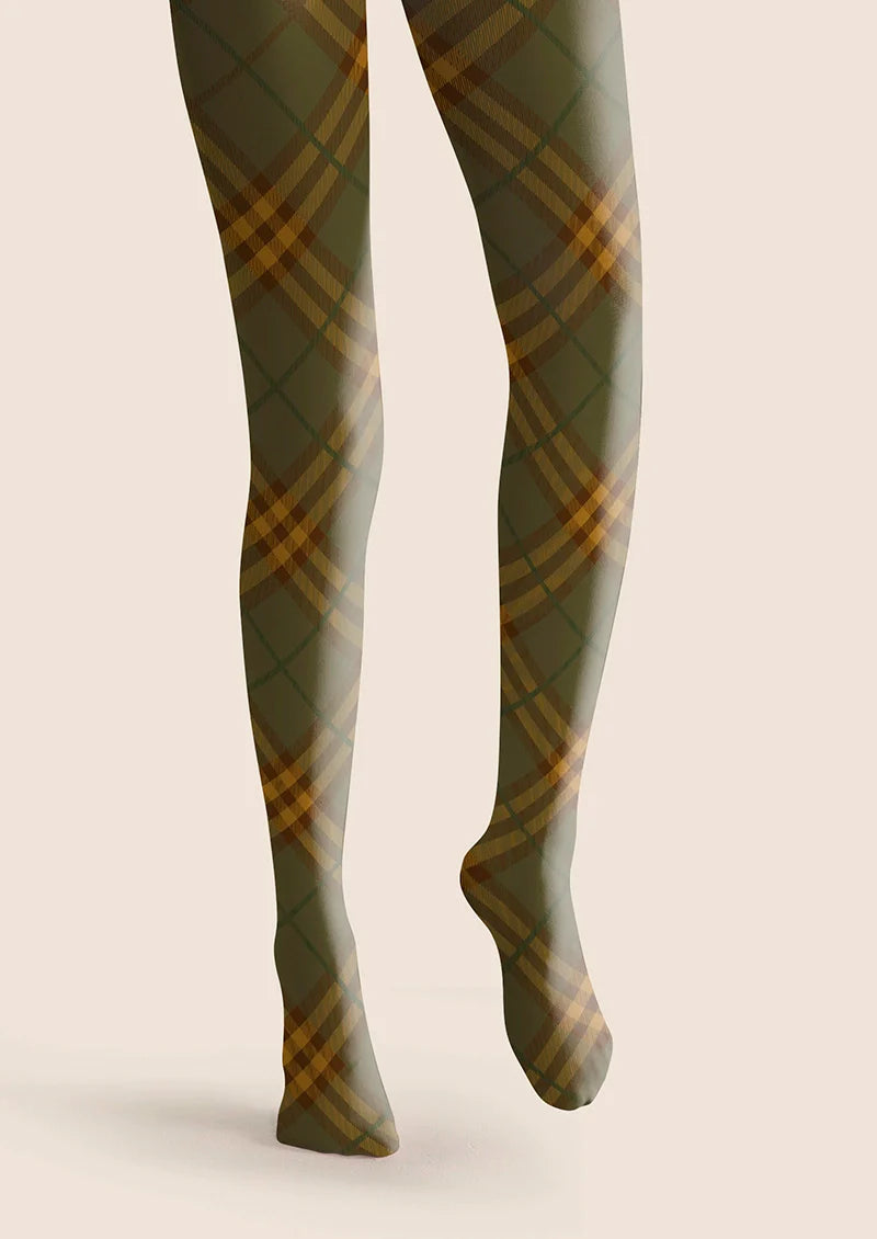 Olive green Maillard Check Tights Hosiery Pantyhose
