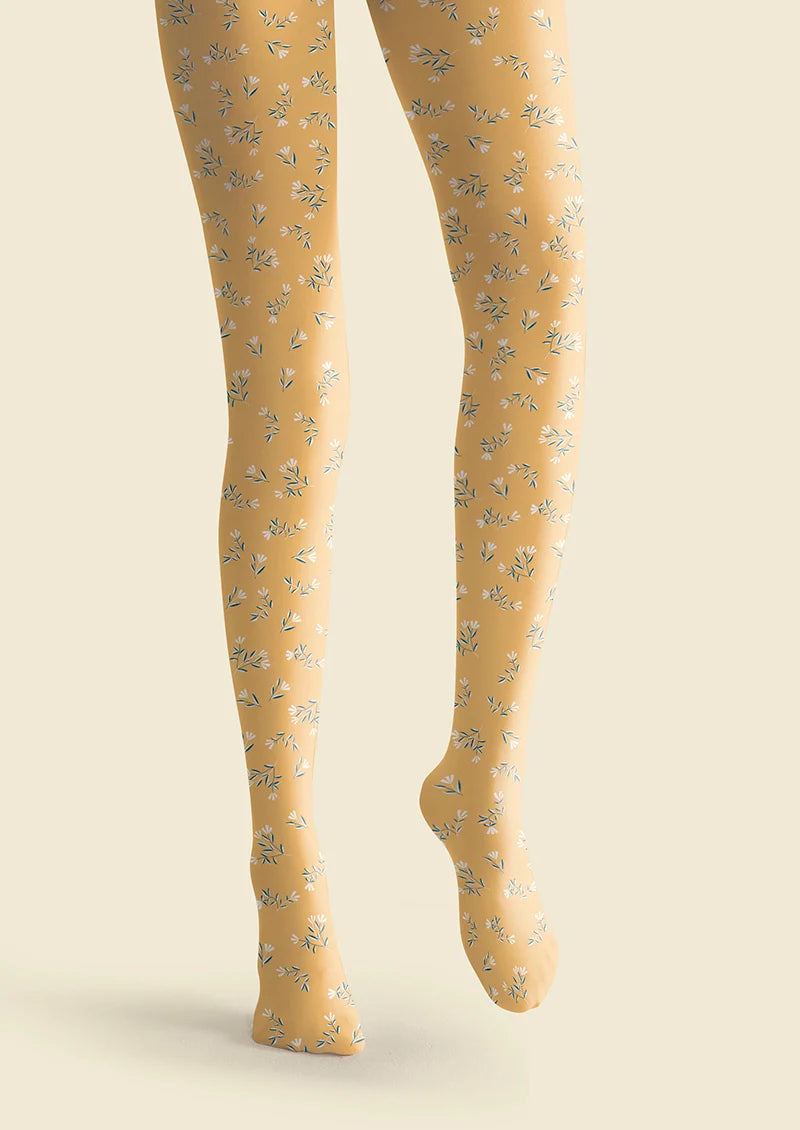 Light yellow Dainty florals Tights Hosiery Pantyhose