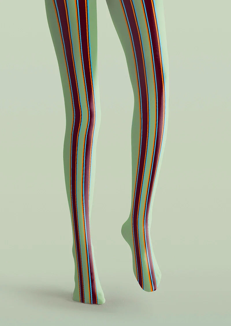 Green Brown Stripes College Tights Hosiery Pantyhose