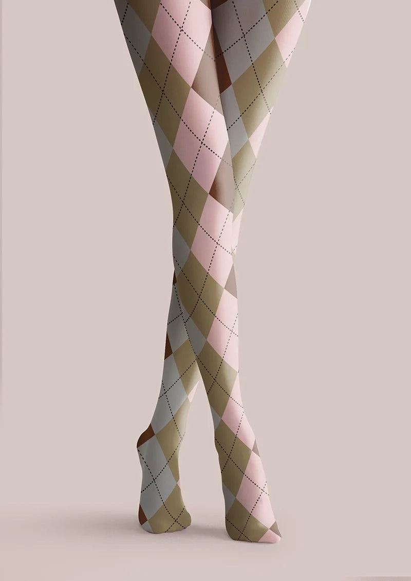 Pinkish Yellow Plaid Tights Hosiery Pantyhose