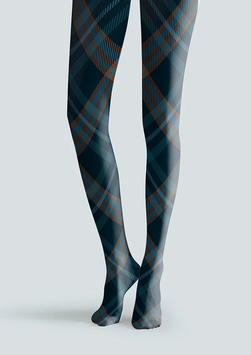 Deep Blue Check Plaid Tights Hosiery Pantyhose