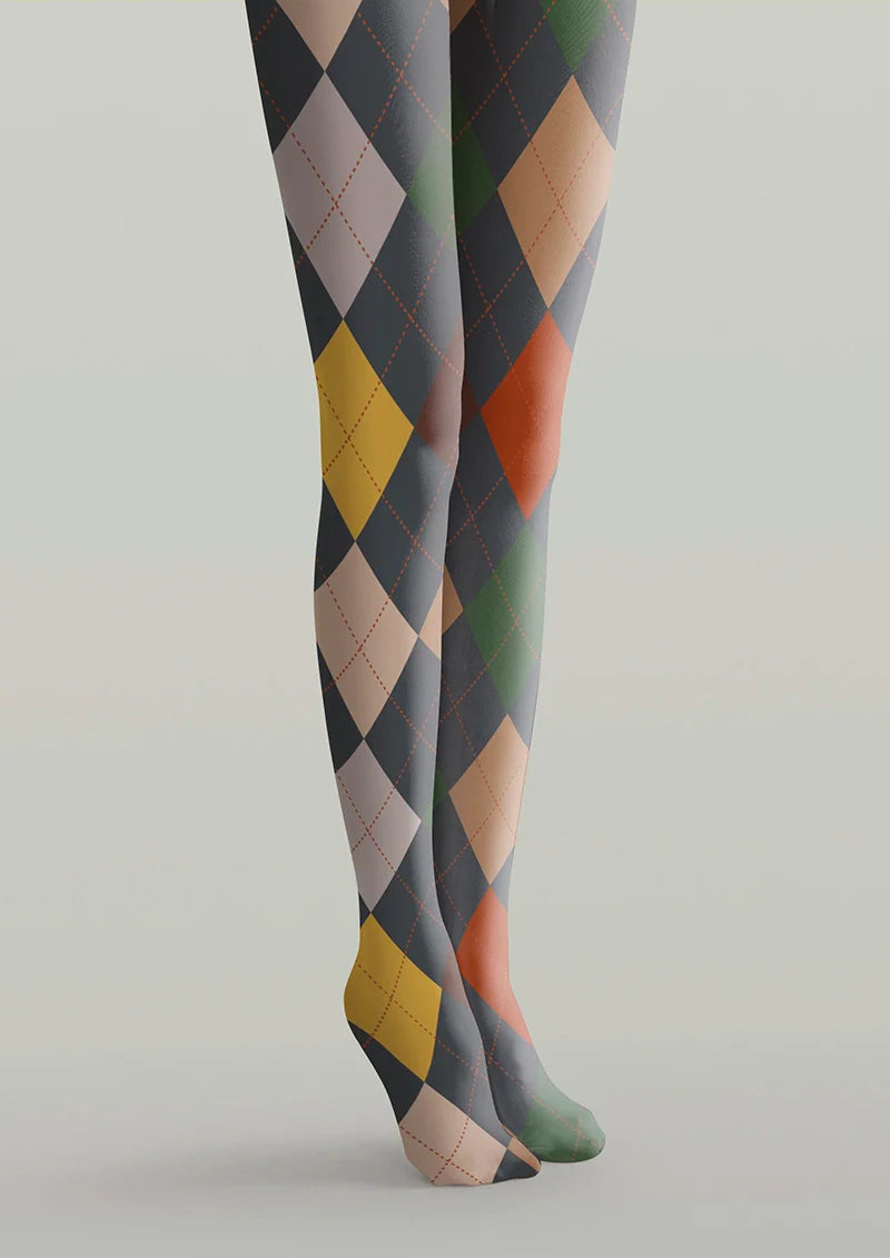Gray-toned Plaid Tights Hosiery Pantyhose