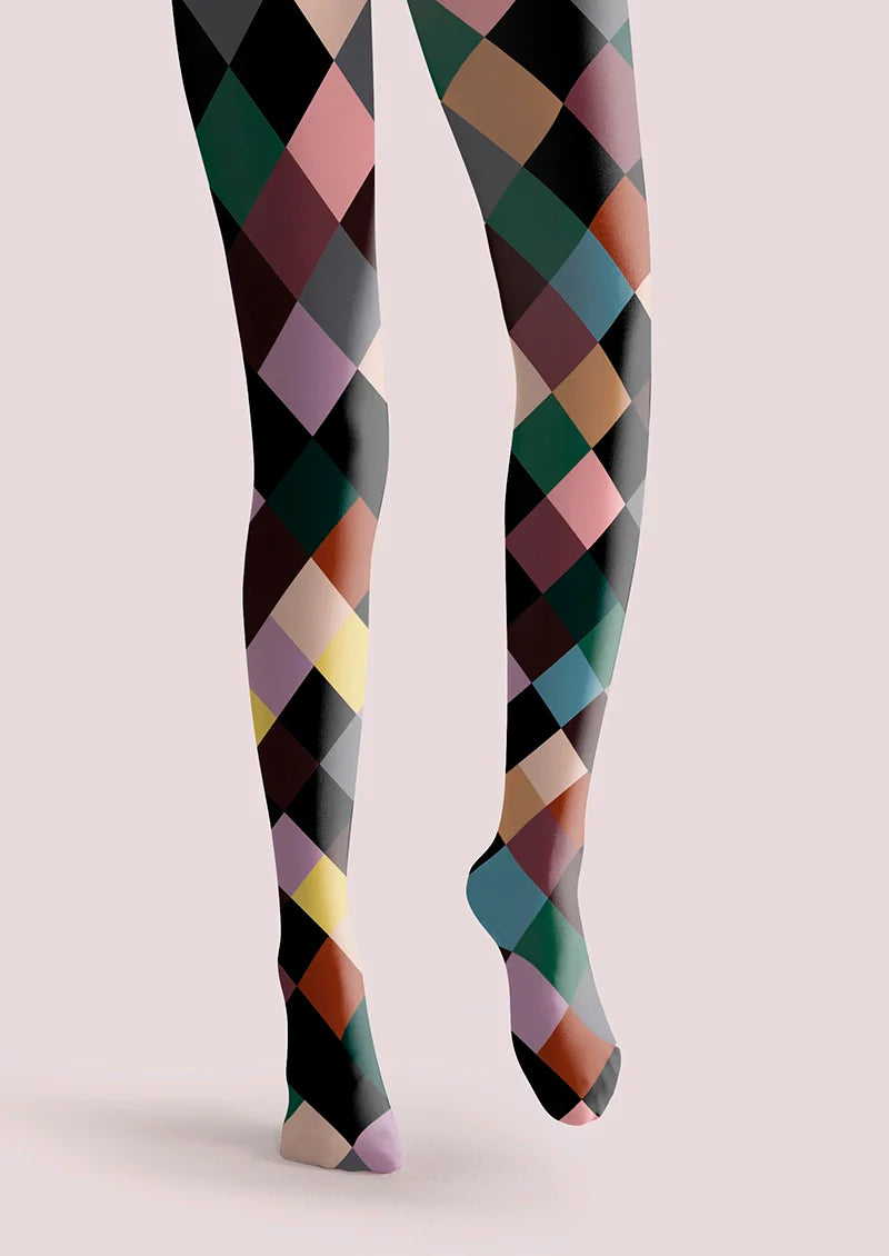 Color Checkered Pattern Tights Hosiery Pantyhose