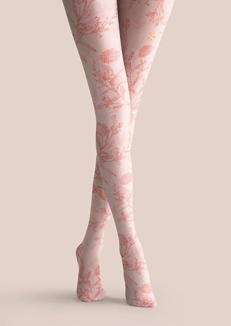 Pink Flowers Tights Hosiery Pantyhose
