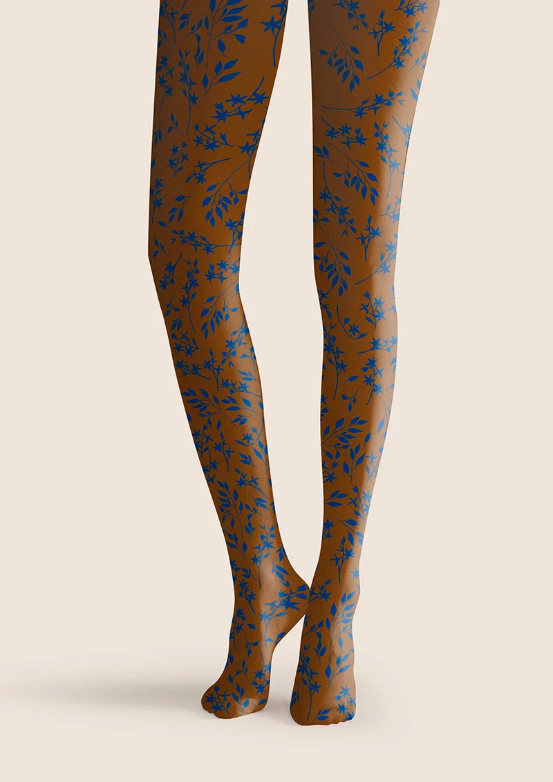 Brown-blue  Dainty florals Tights Hosiery Pantyhose
