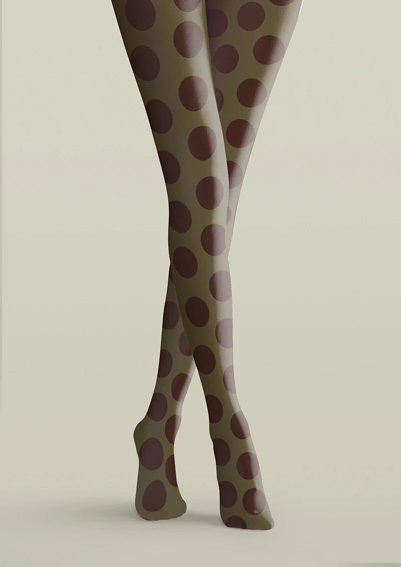 Olive Green-Summer Tan Morandi Polka Dots Tights Hosiery Pantyhose