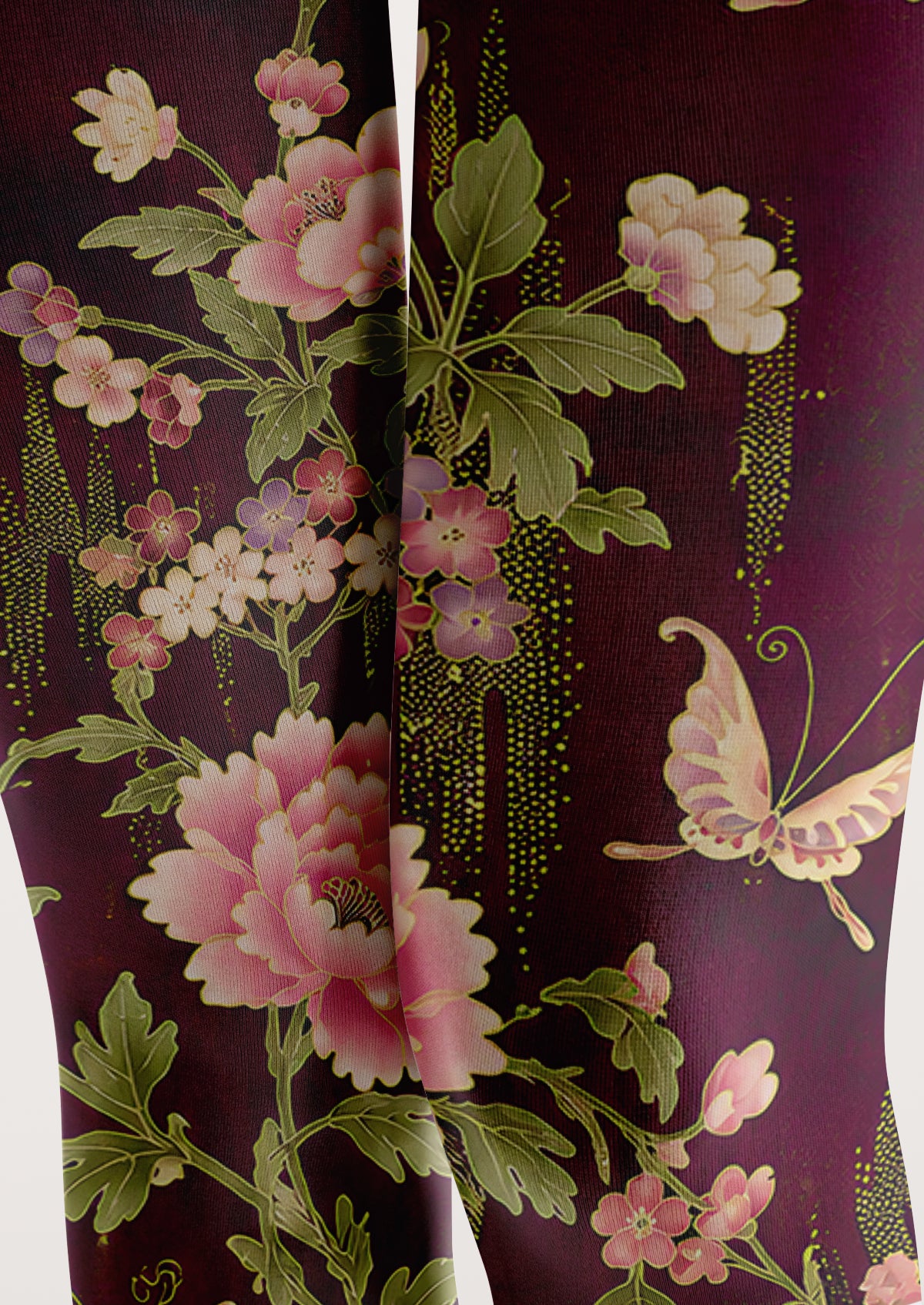 Burgundy Flower and Butterfly Tights