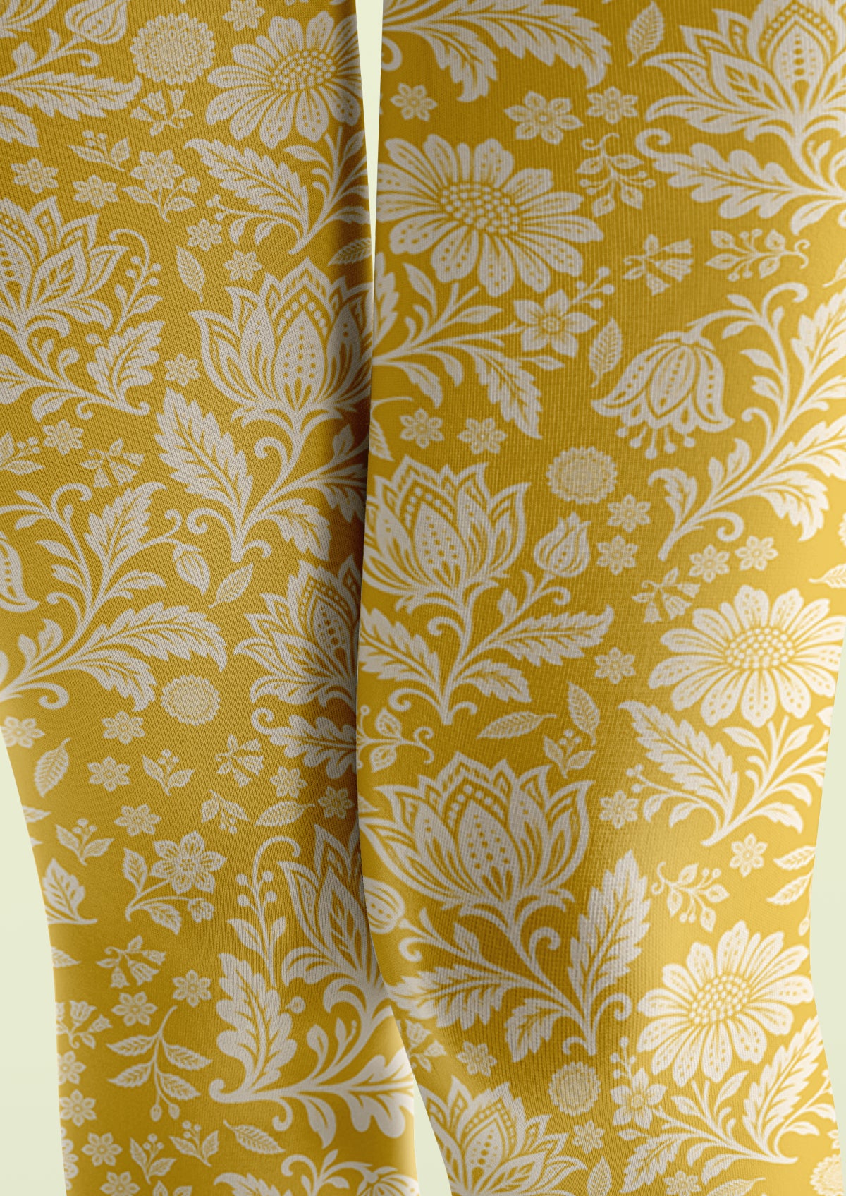 Yellow Floral Scroll Tights