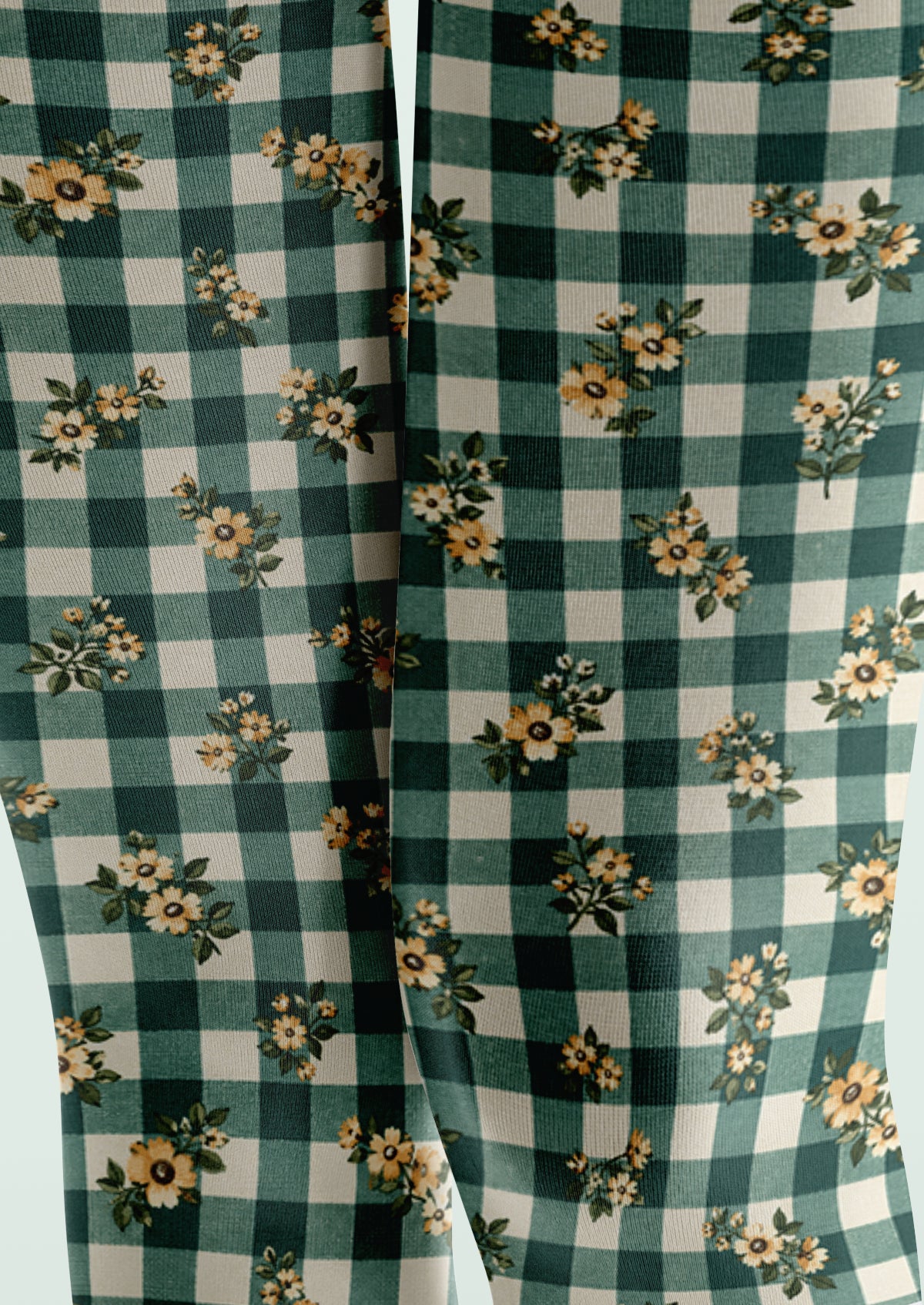 Green Gingham Floral Tights