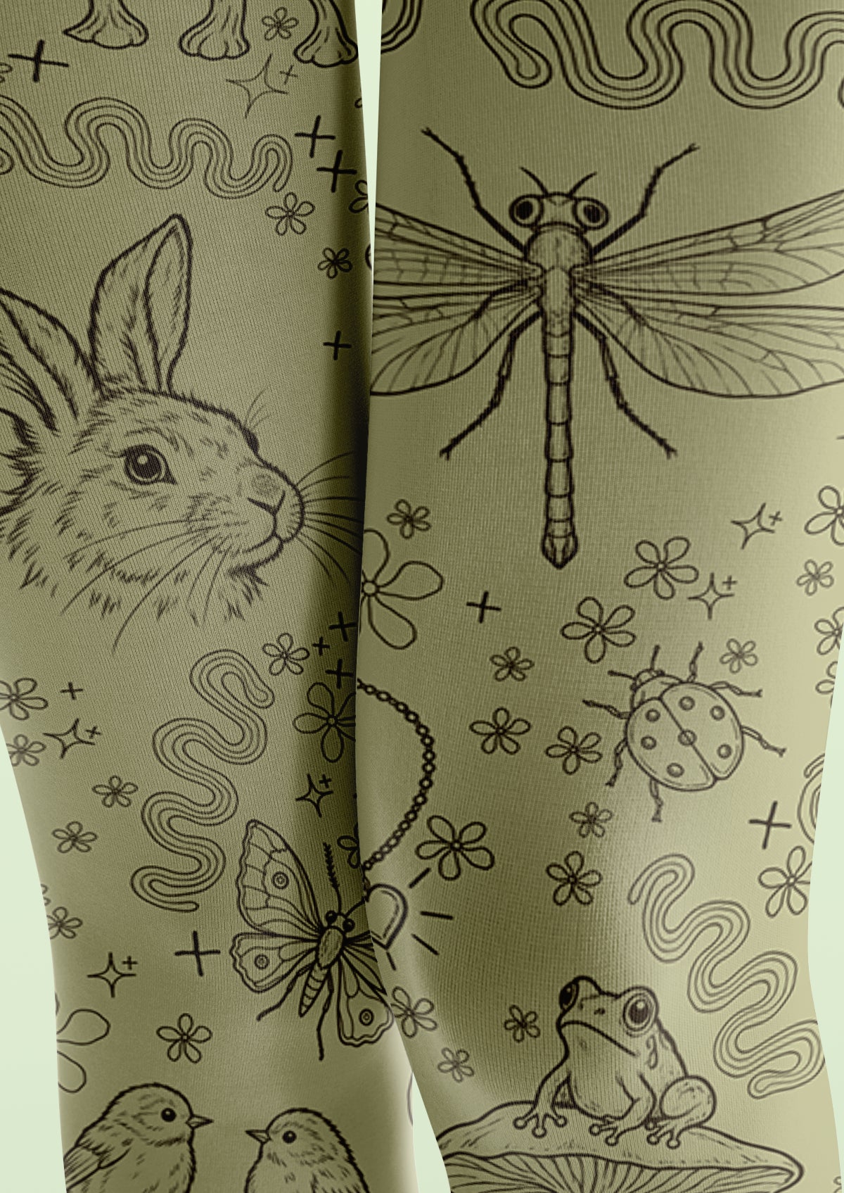 Green Rabbit and Mushroom Tights