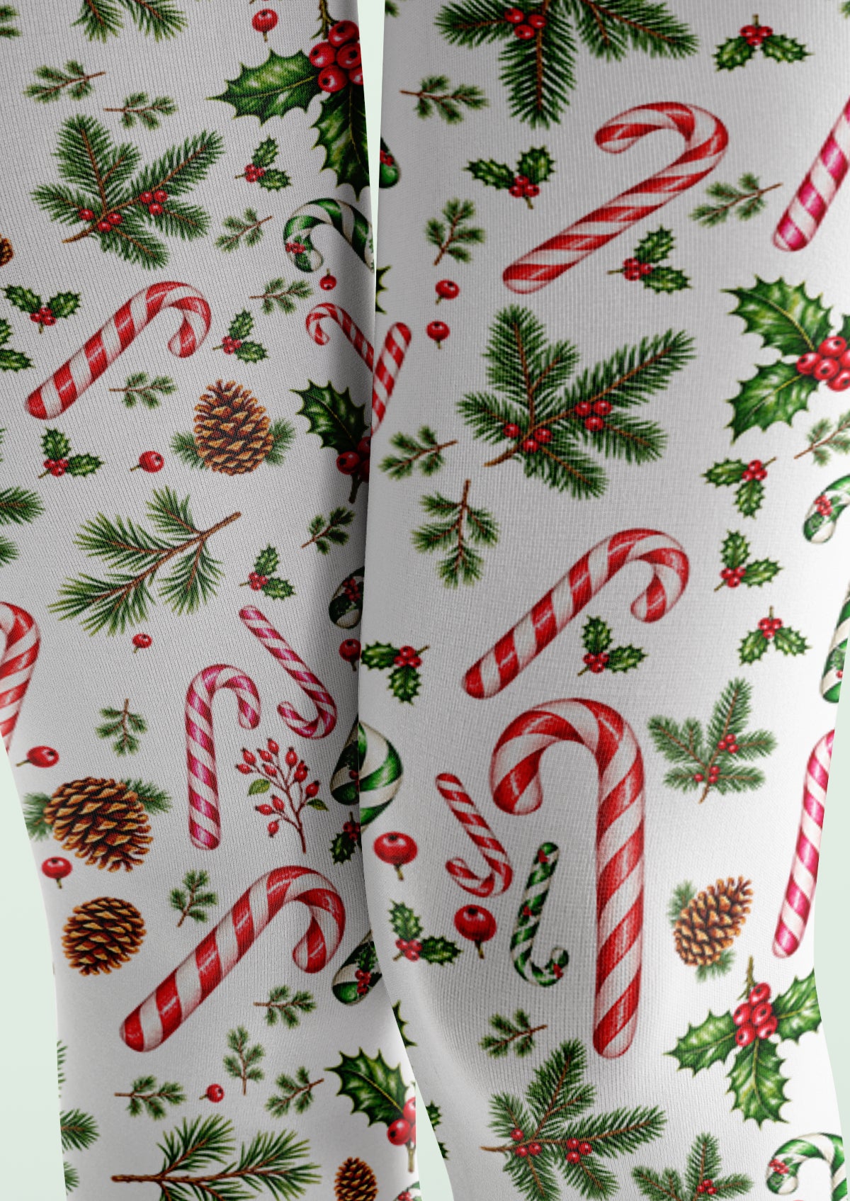White Candy Cane and Holly Tights