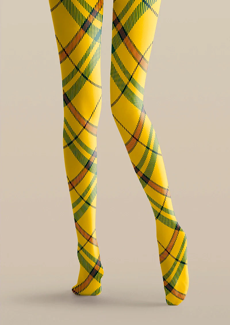 Yellow Striped Check Tights Hosiery Pantyhose