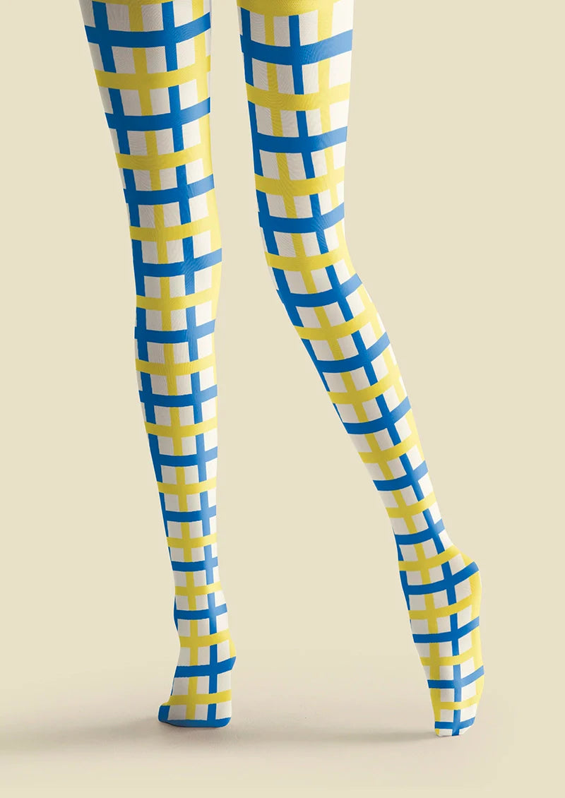 Yellow-blue checkered Tights Hosiery Pantyhose