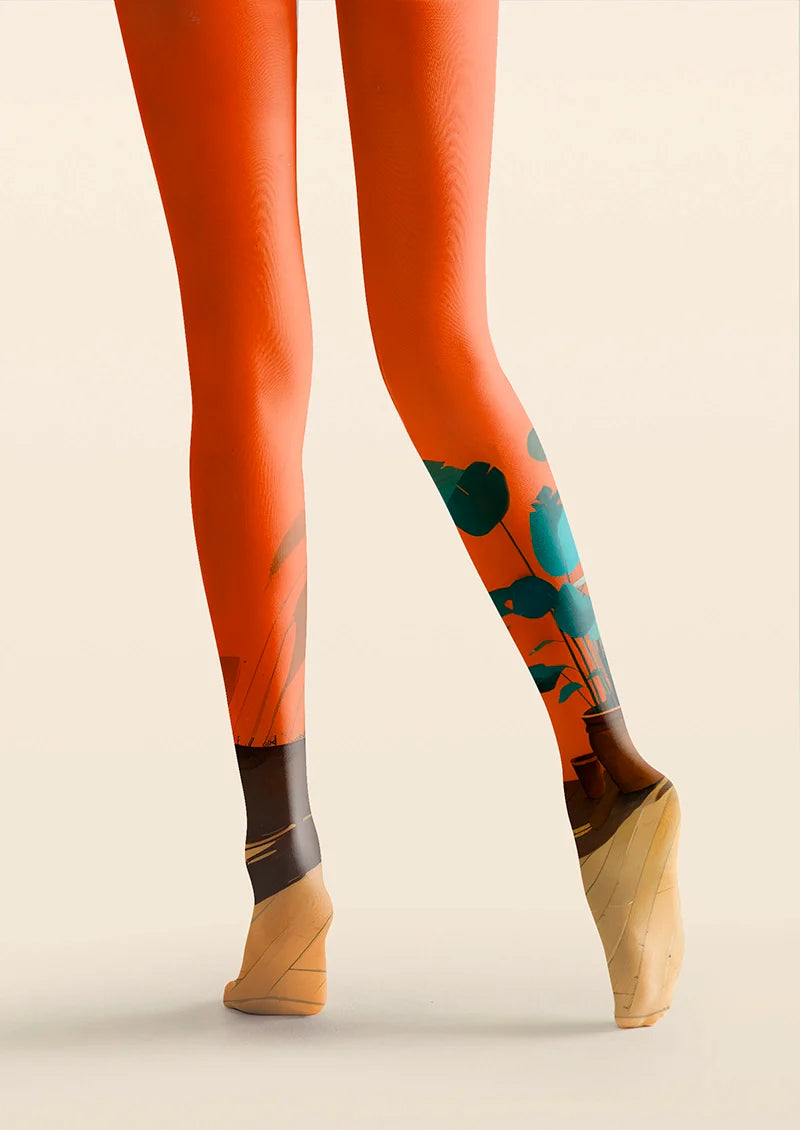 Curled Cat in Warm Light Tights Hosiery Pantyhose