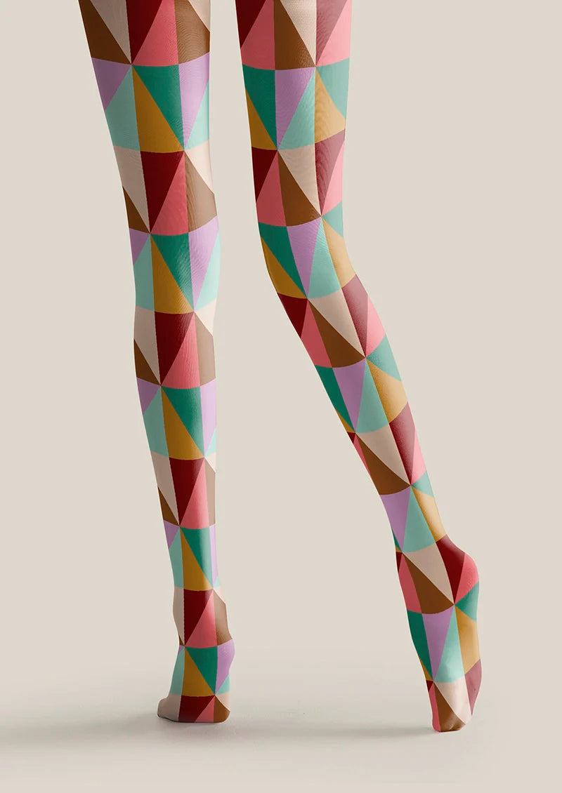 Red-color Rhombus Pattern Tights Hosiery Pantyhose
