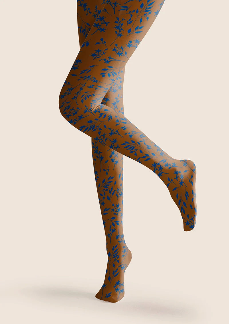 Brown-blue  Dainty florals Tights Hosiery Pantyhose