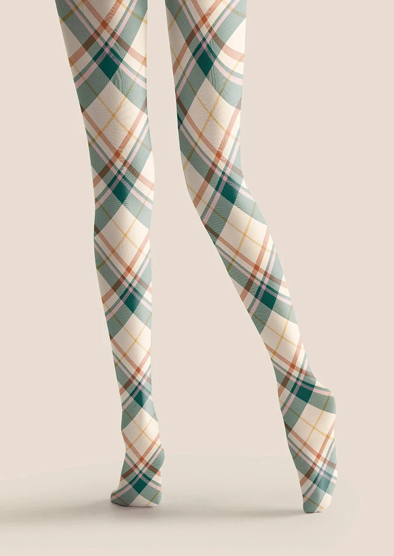 Khaki Stripes Check Tights Hosiery Pantyhose