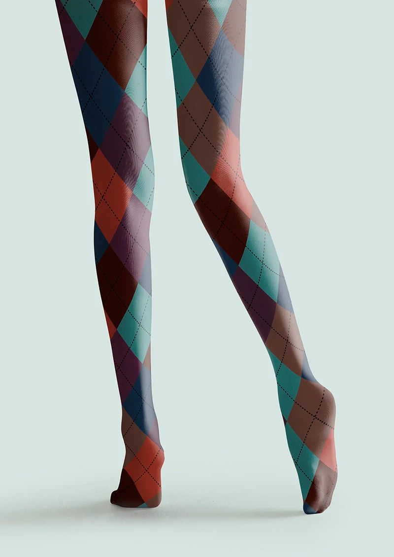 Deep Color Plaid Tights Hosiery Pantyhose