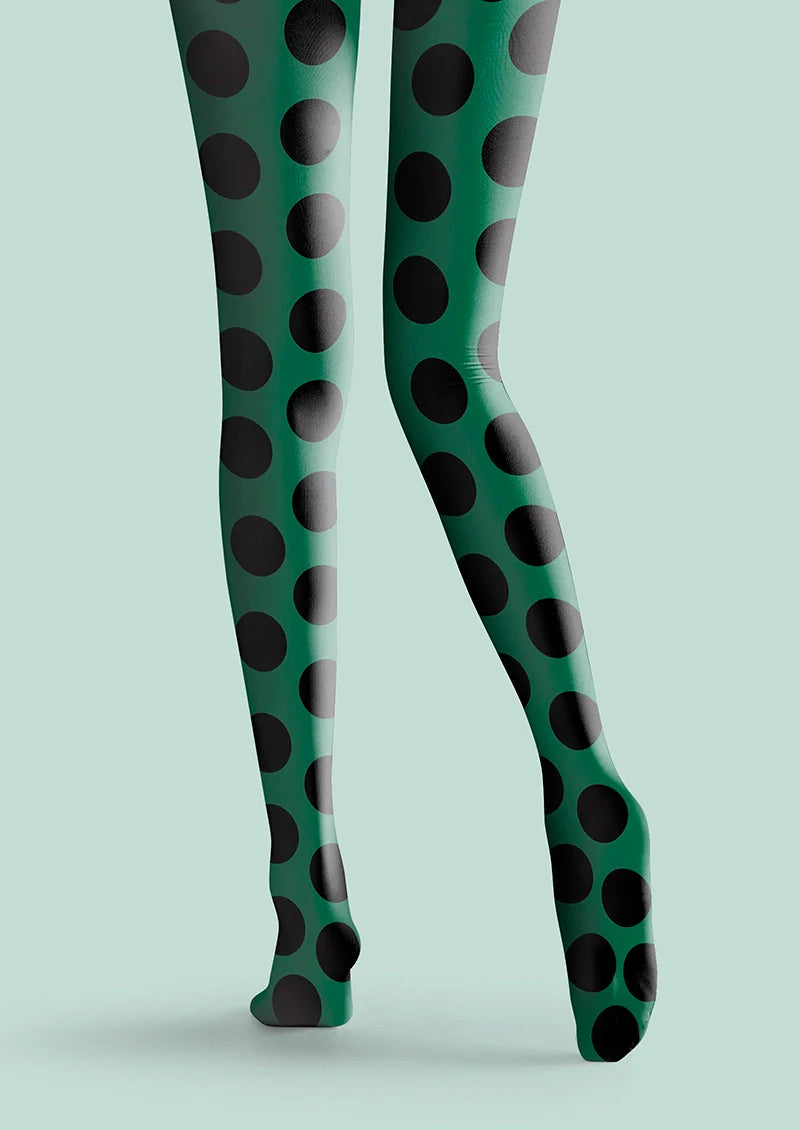 PlanGreen & Black Polka Dots Tights Hosiery Pantyhose