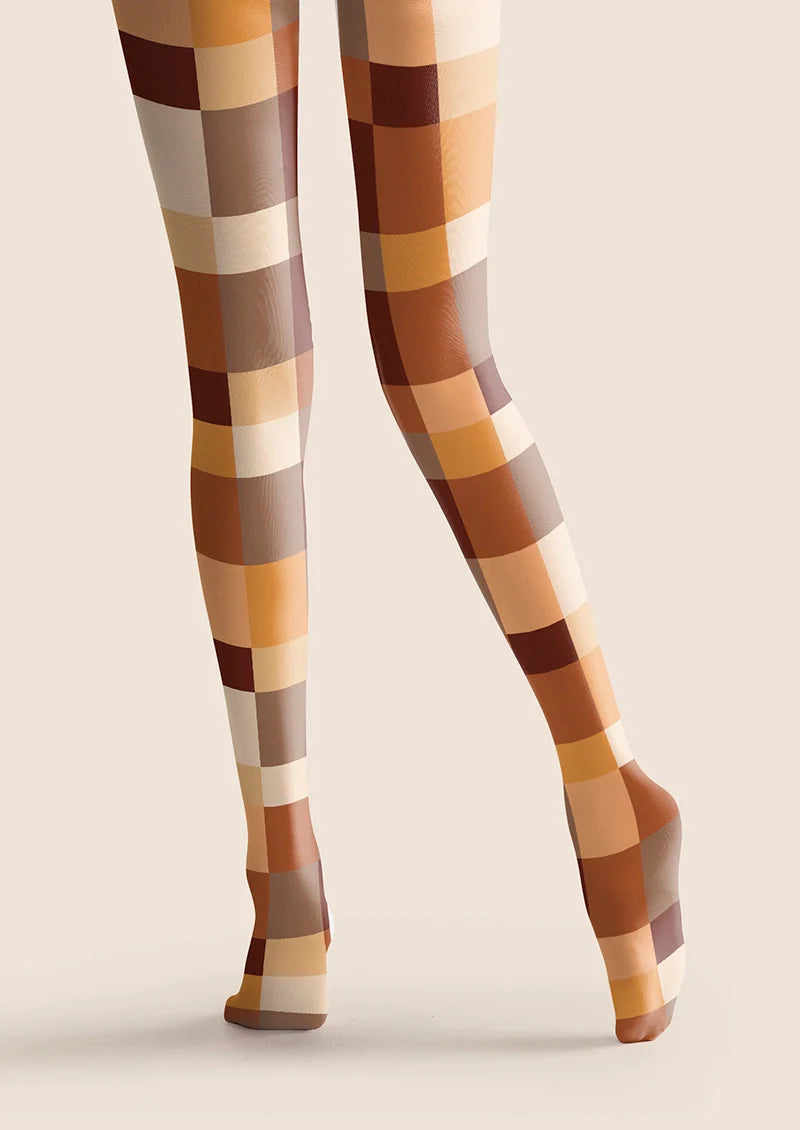 Caramel Checked Tights Hosiery Pantyhose