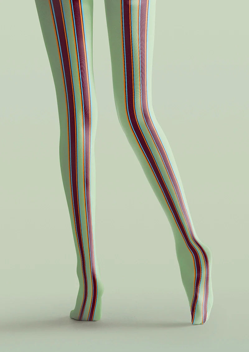 Green Brown Stripes College Tights Hosiery Pantyhose