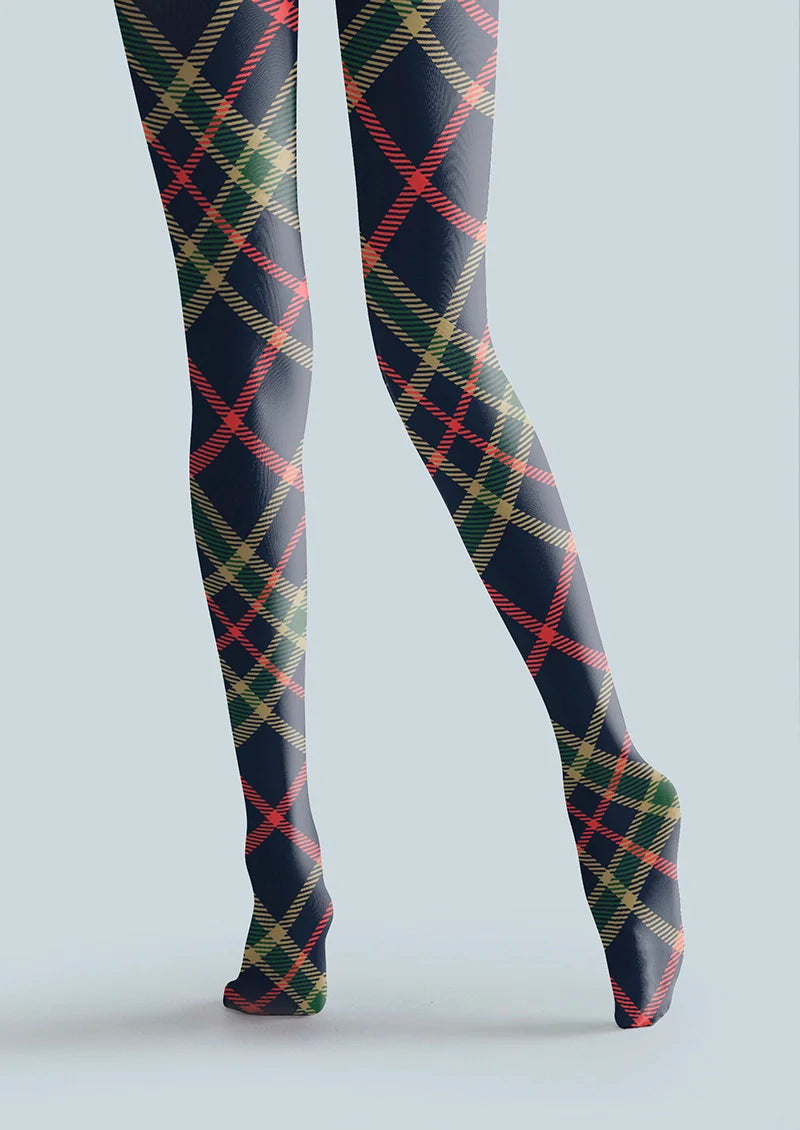 Blue-green-red Striped Check Tights Hosiery Pantyhose