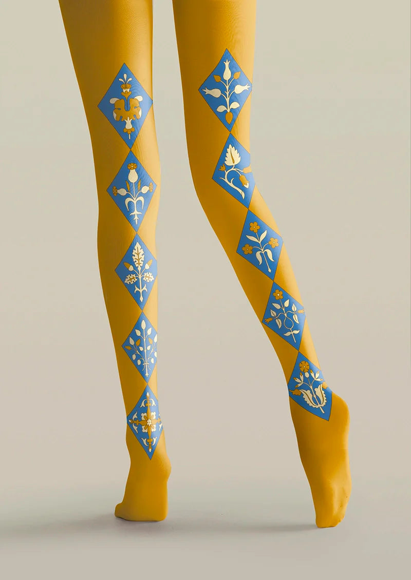 Floral Diamond Pattern Tights Hosiery Pantyhose